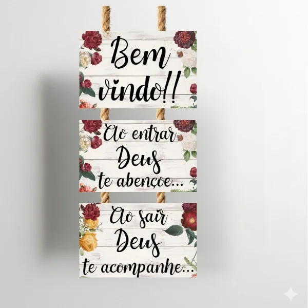 Kit 3 Placas branco florido.