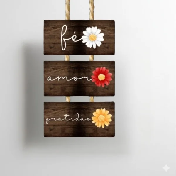 3 Placas na corda em madeira