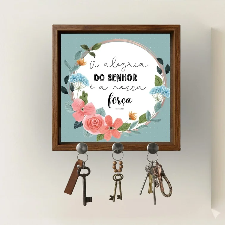 Porta-Chaveiro de Parede com frase bíblica