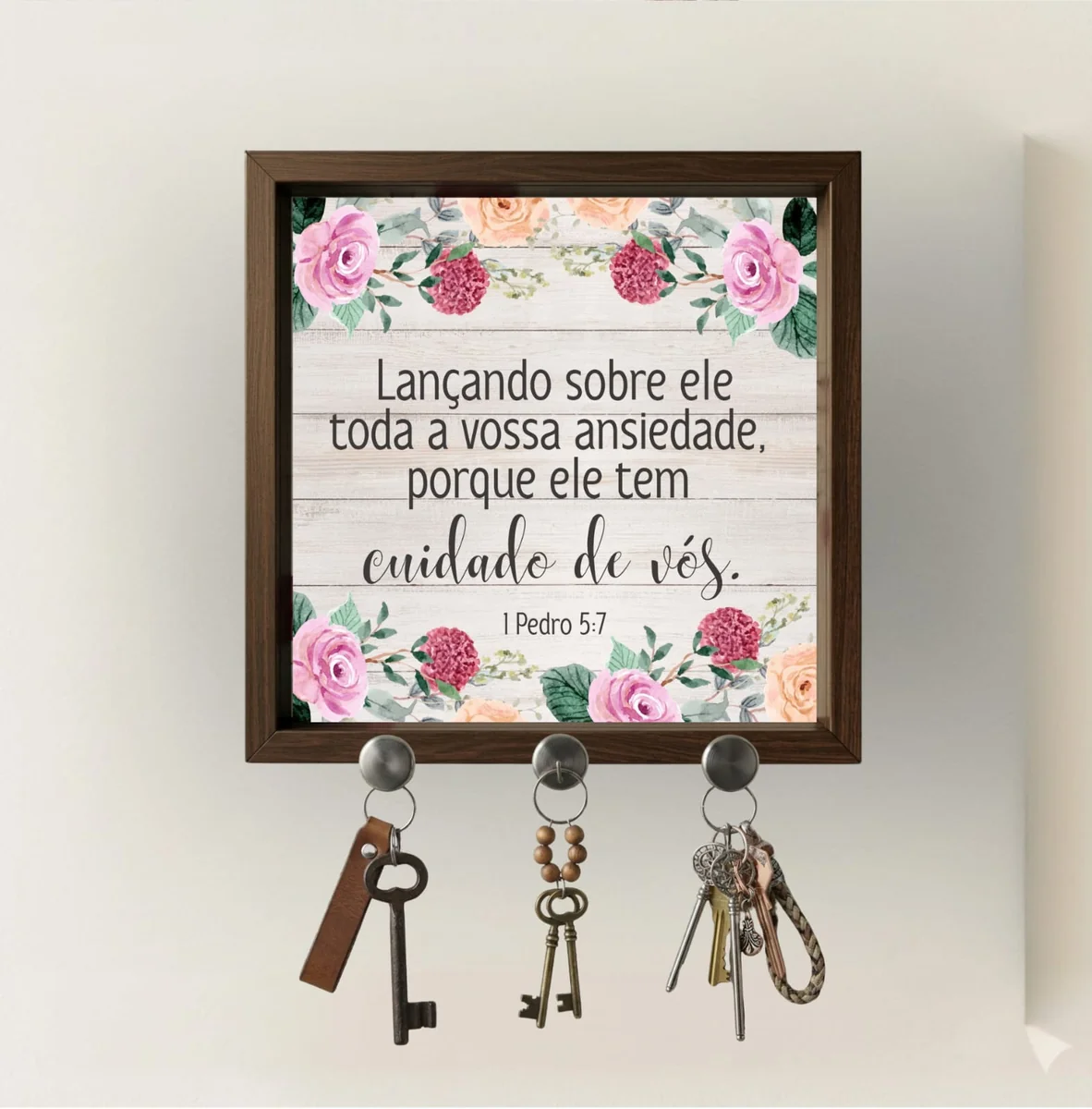 Porta-Chaveiro de Parede com frase bíblica