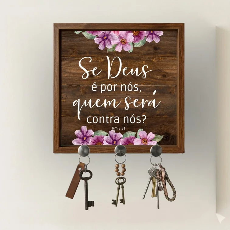 Porta Chaveiro de Parede com frases bíblicas