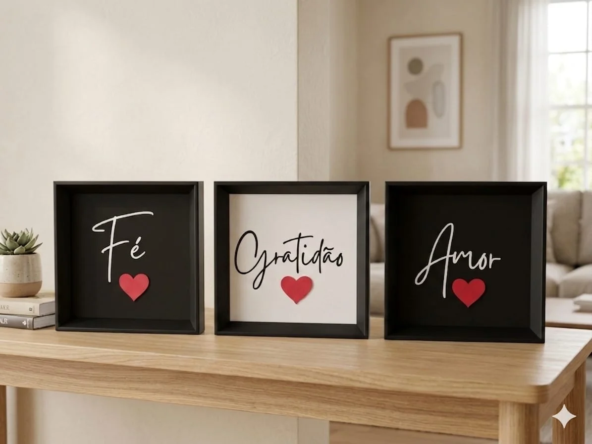 Quadro de 3 peças 2 escuros e um claro.