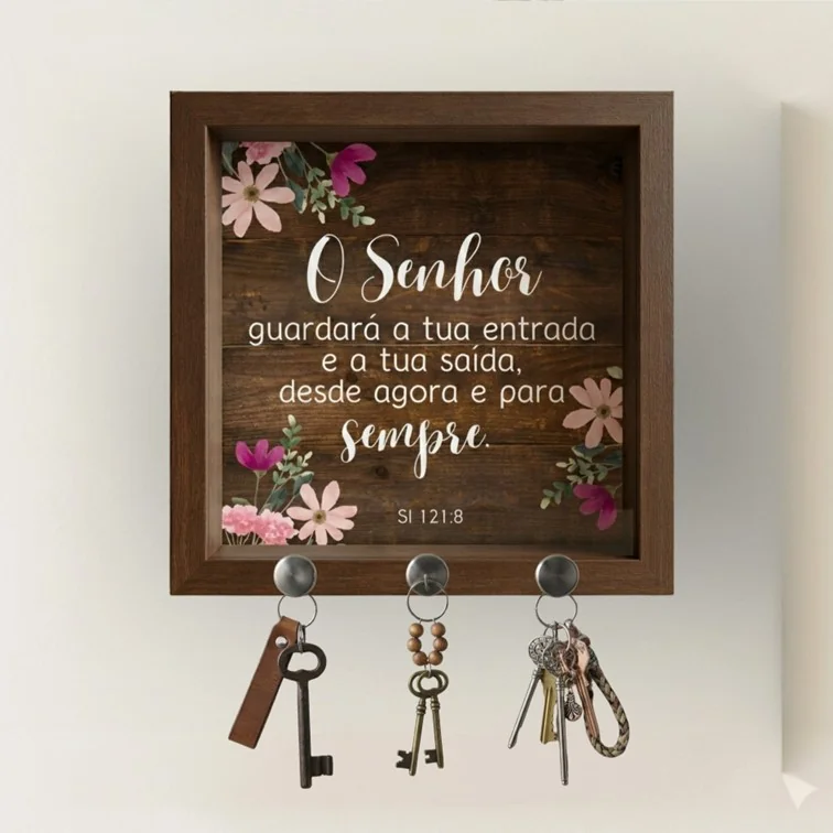 Porta-Chaveiro de Parede com frase bíblica