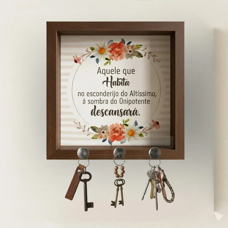 Porta-Chaveiro de Parede com Suporte Frases bíblicas