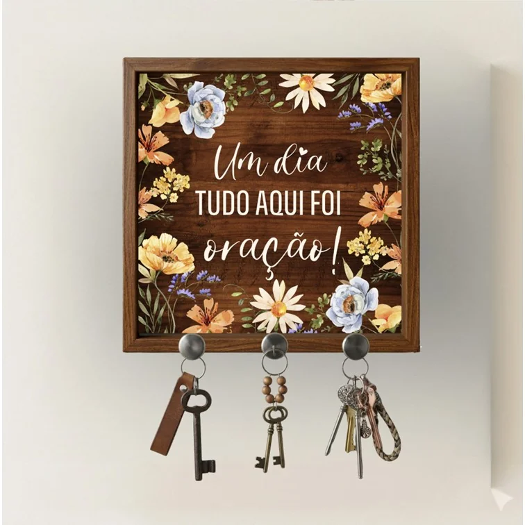 Porta-Chaveiro de Parede com Suporte florido