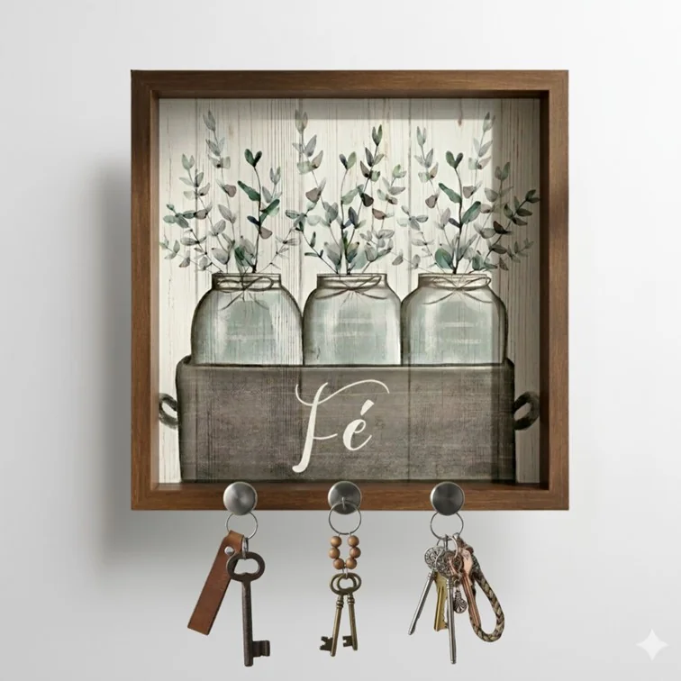 Porta-Chaveiro Decorativo para Hall de Entrada Fé