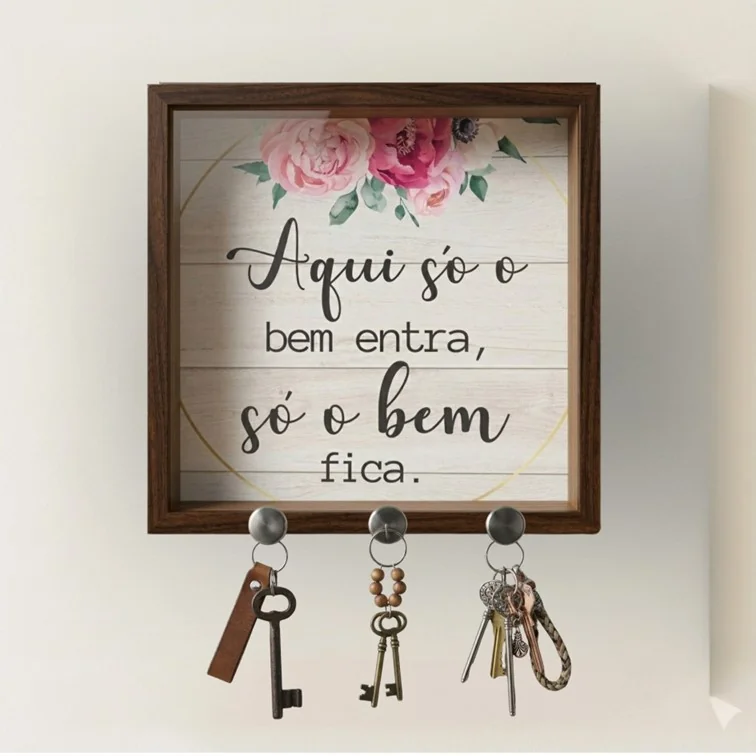 Porta-Chaveiro de Parede com Suporte para Chaves florido